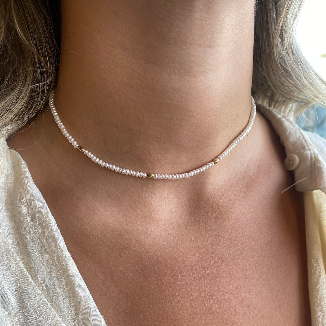 Joy Dravecky - Bali Beaded Choker in Pearl