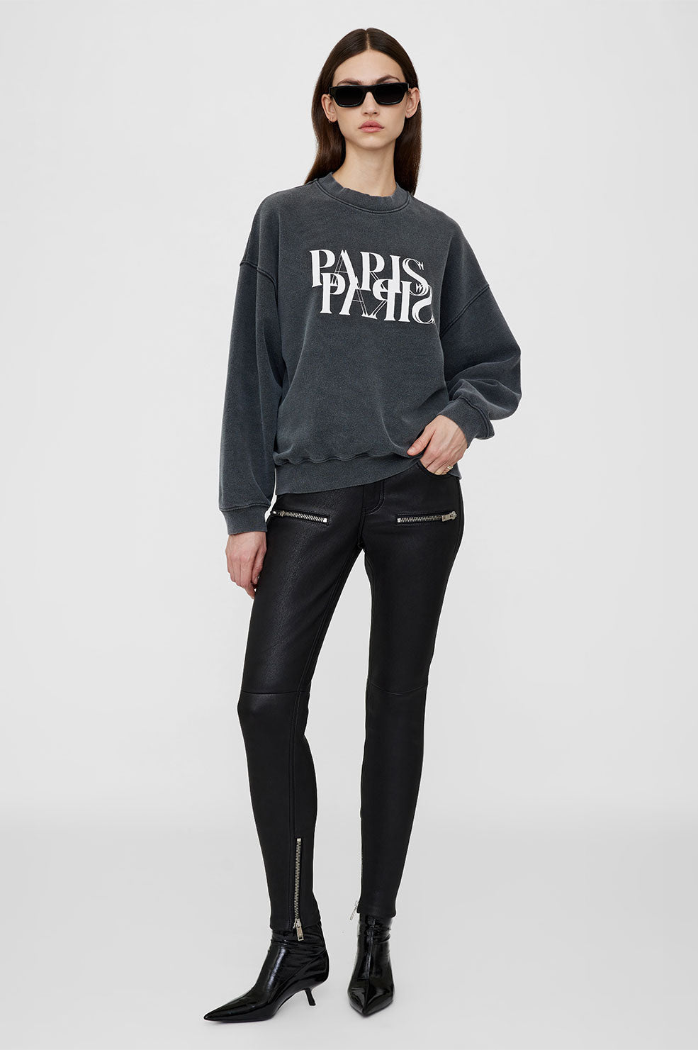 Anine Bing - Jaci Sweatshirt Paris in Washed Black