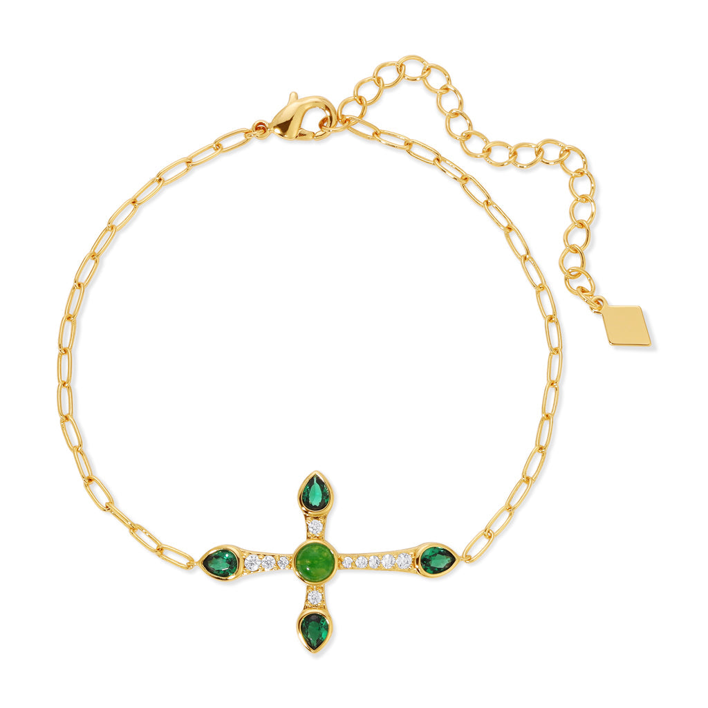 Joy Dravecky-Camille Cross Bracelet in Jade