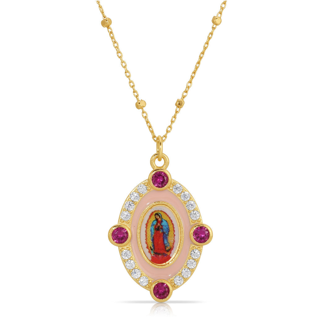 Joy Dravecky Guadalupe Enamel Necklace in Pink