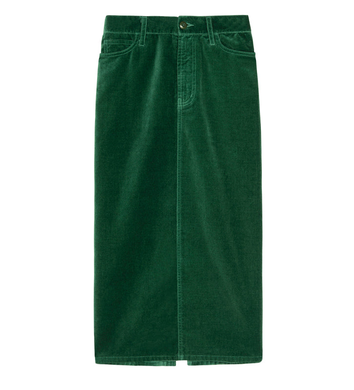 The Great - Velvet Column Skirt in Emerald