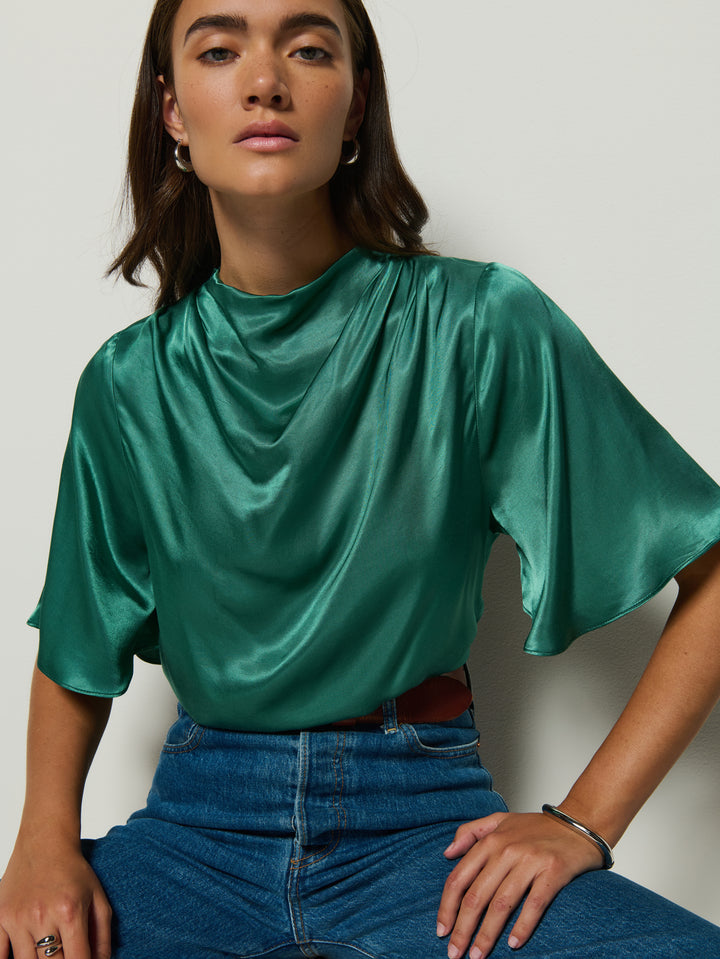 NATION LTD - Karine Cowl Neck Top in Spruce