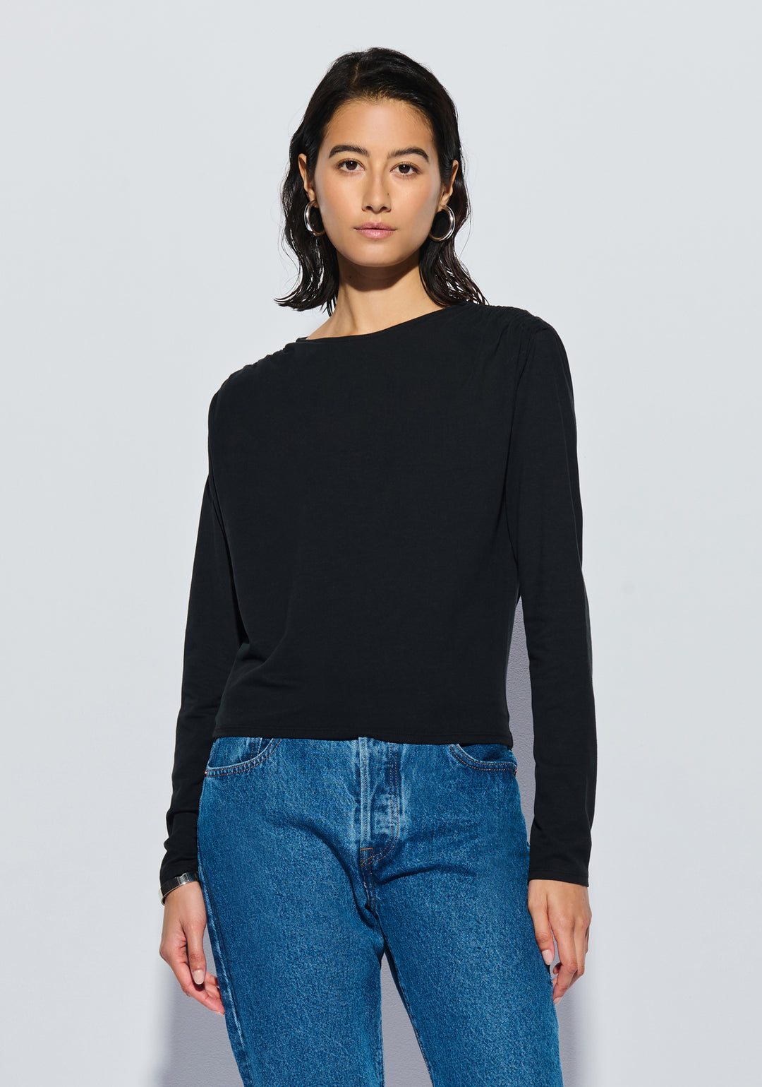 NATION LTD - Kit Shirred Top in Jet Black
