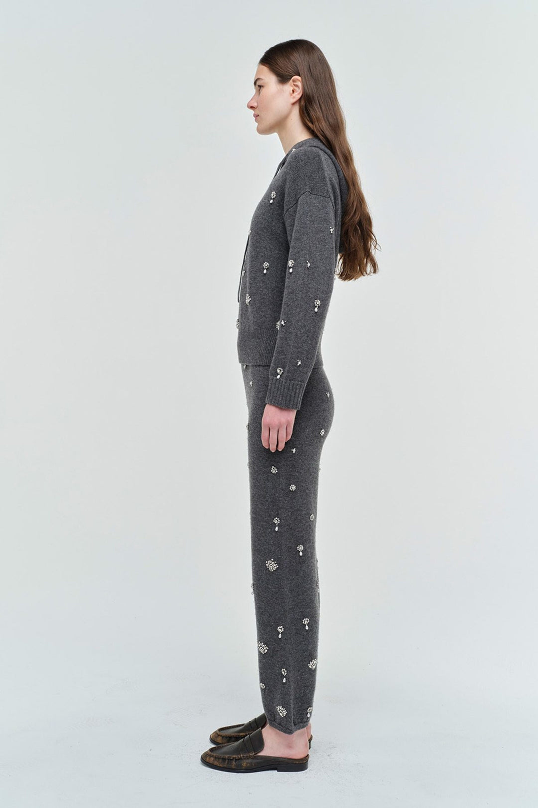 Simkhai - Karmen Embellished Hooded Top in Charcoal Grey