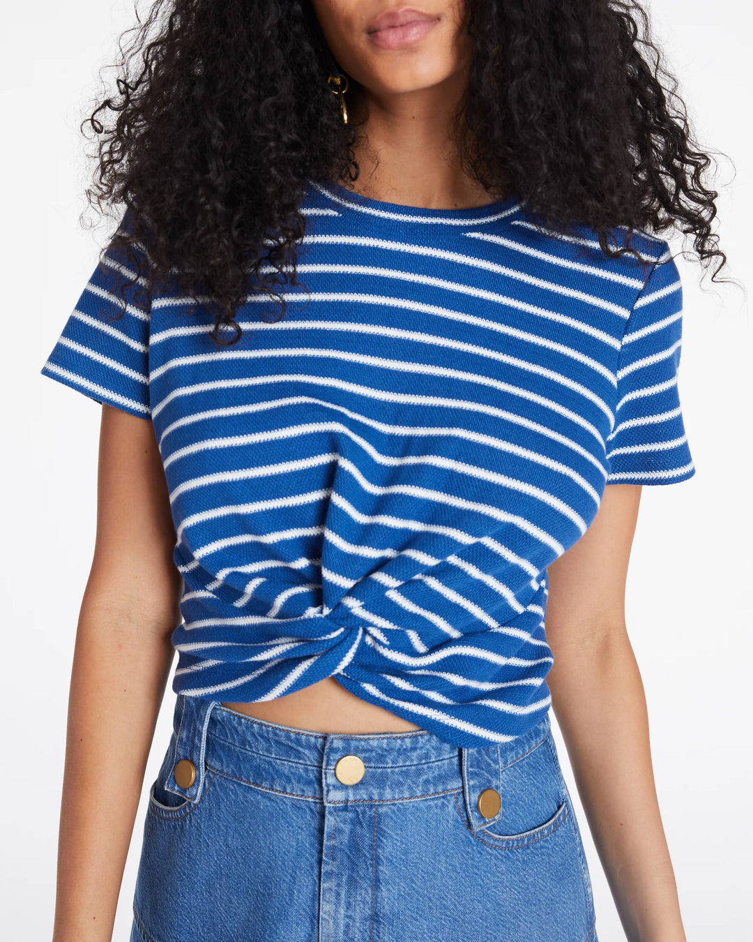 Tanya Taylor - Zola Top in Medium Oxford Blue/Cream