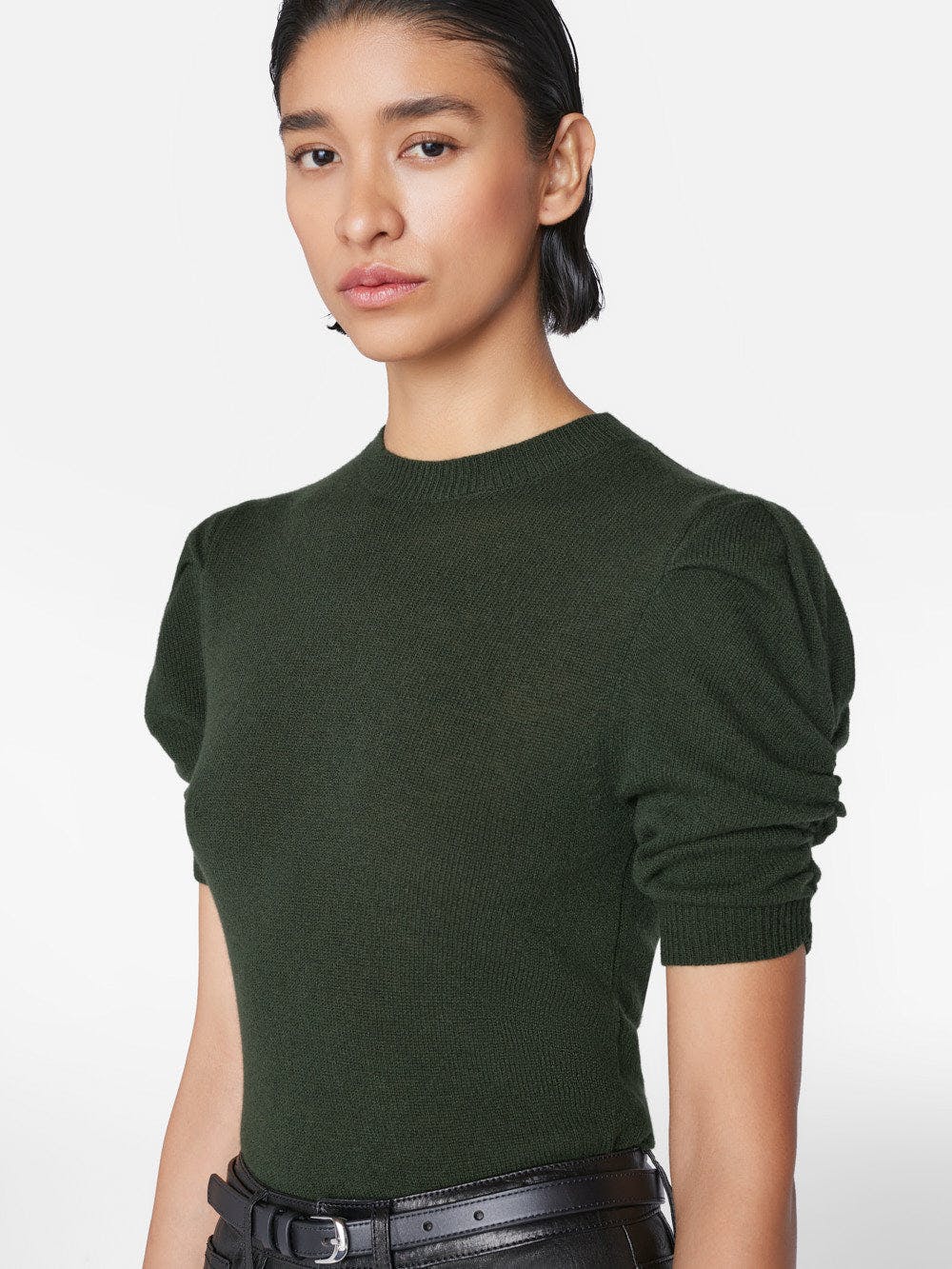 Frame - Ruched Sleeve Cashmere Sweater in Surplus