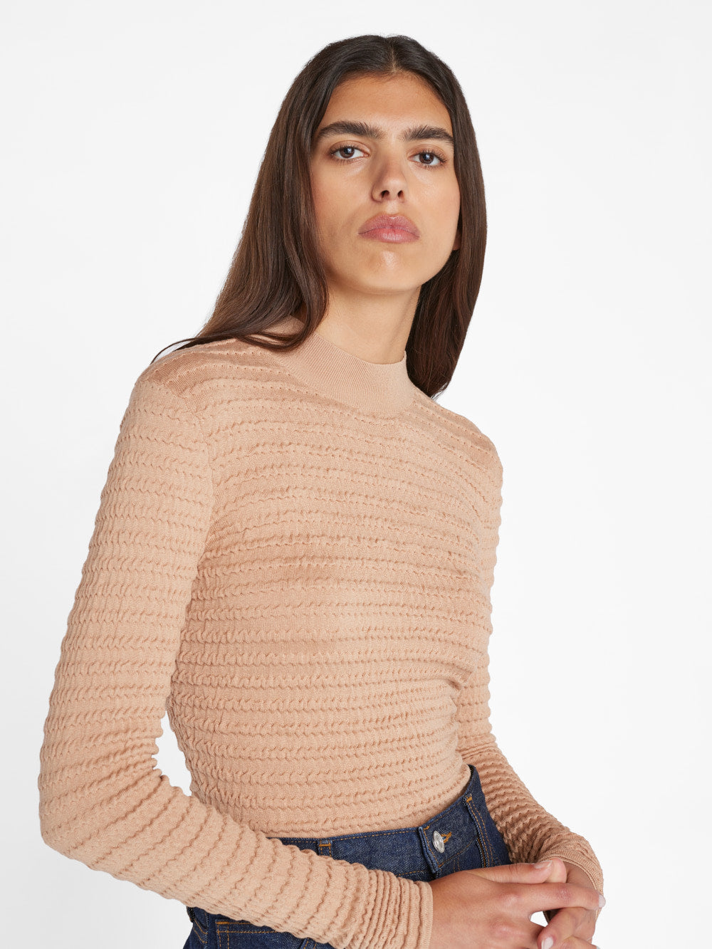 Frame - Smocked Mockneck Sweater in Blush