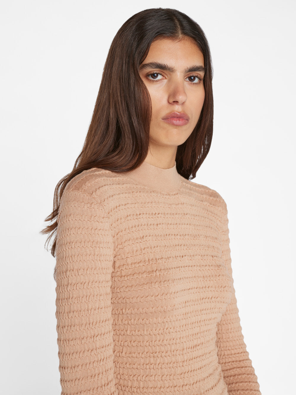 Frame - Smocked Mockneck Sweater in Blush
