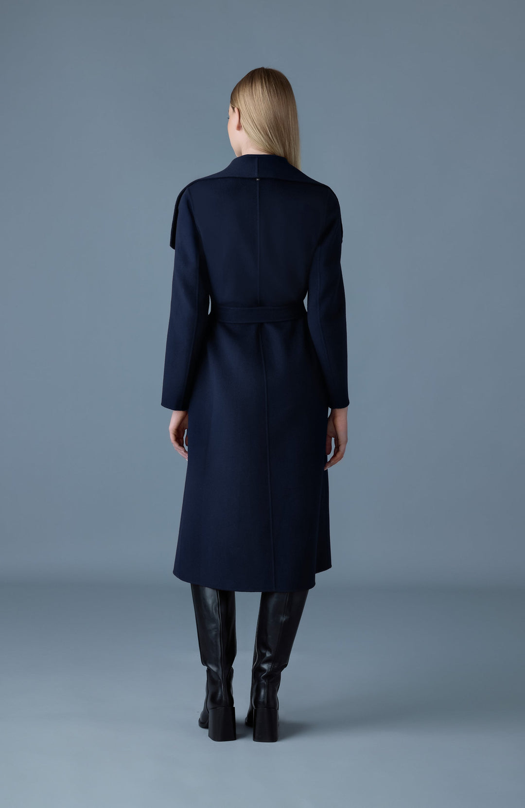 Mackage Mai-CN Double-face Wool Wrap Coat in Navy