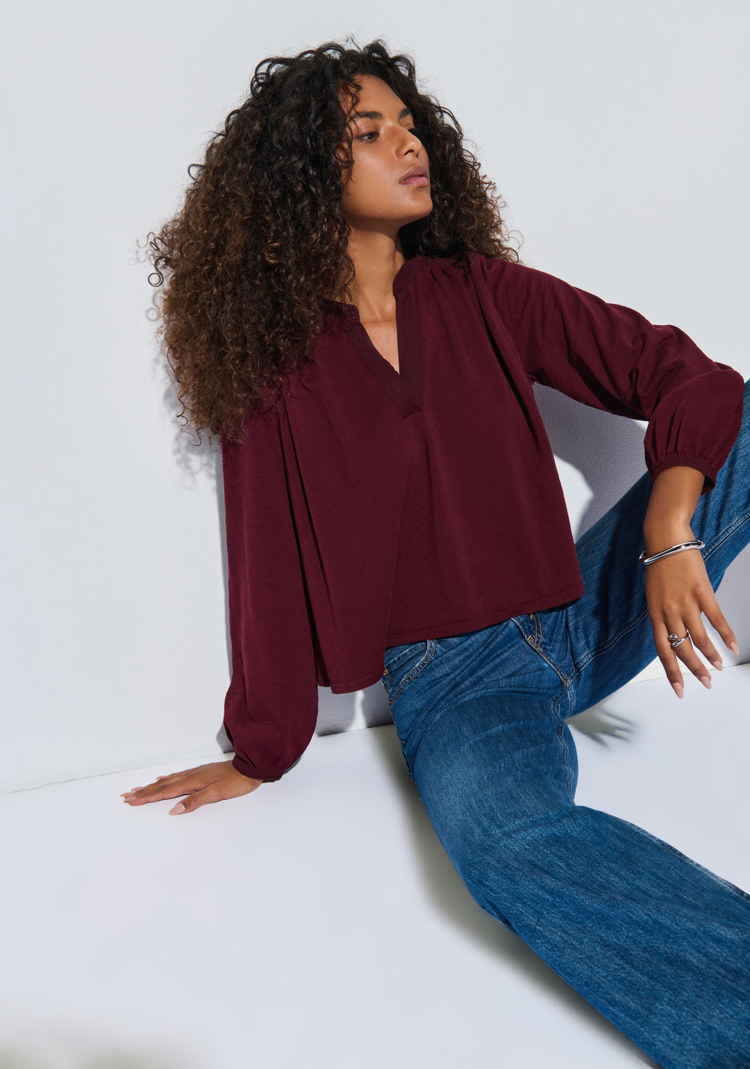 NATION LTD - Maya V-Neck Top in Bordeaux