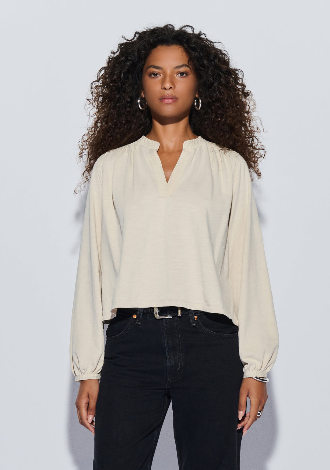 NATION LTD - Maya V-Neck Top in Parchment
