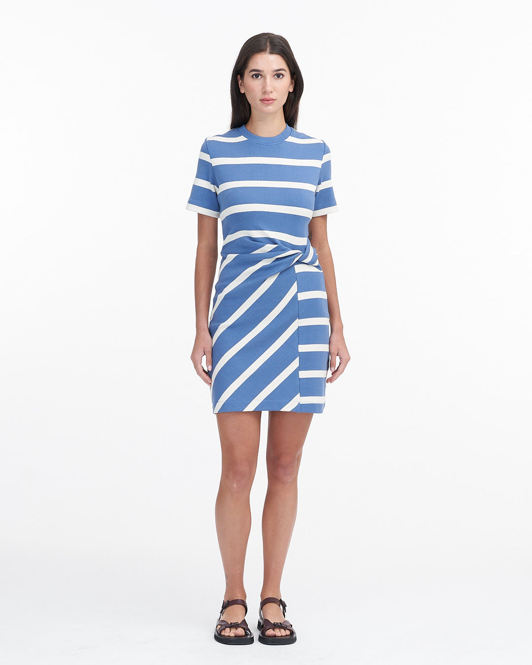blue and cream striped dress Blue Beaded Lace Cape Sleeve Mini Dress