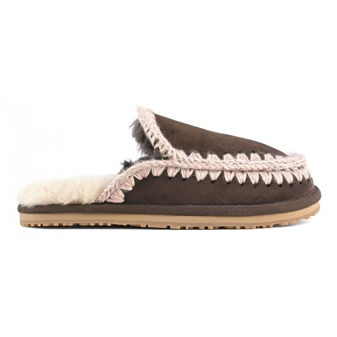 MOU - Suede Slipper Full Eskimo Stitch in Mocha