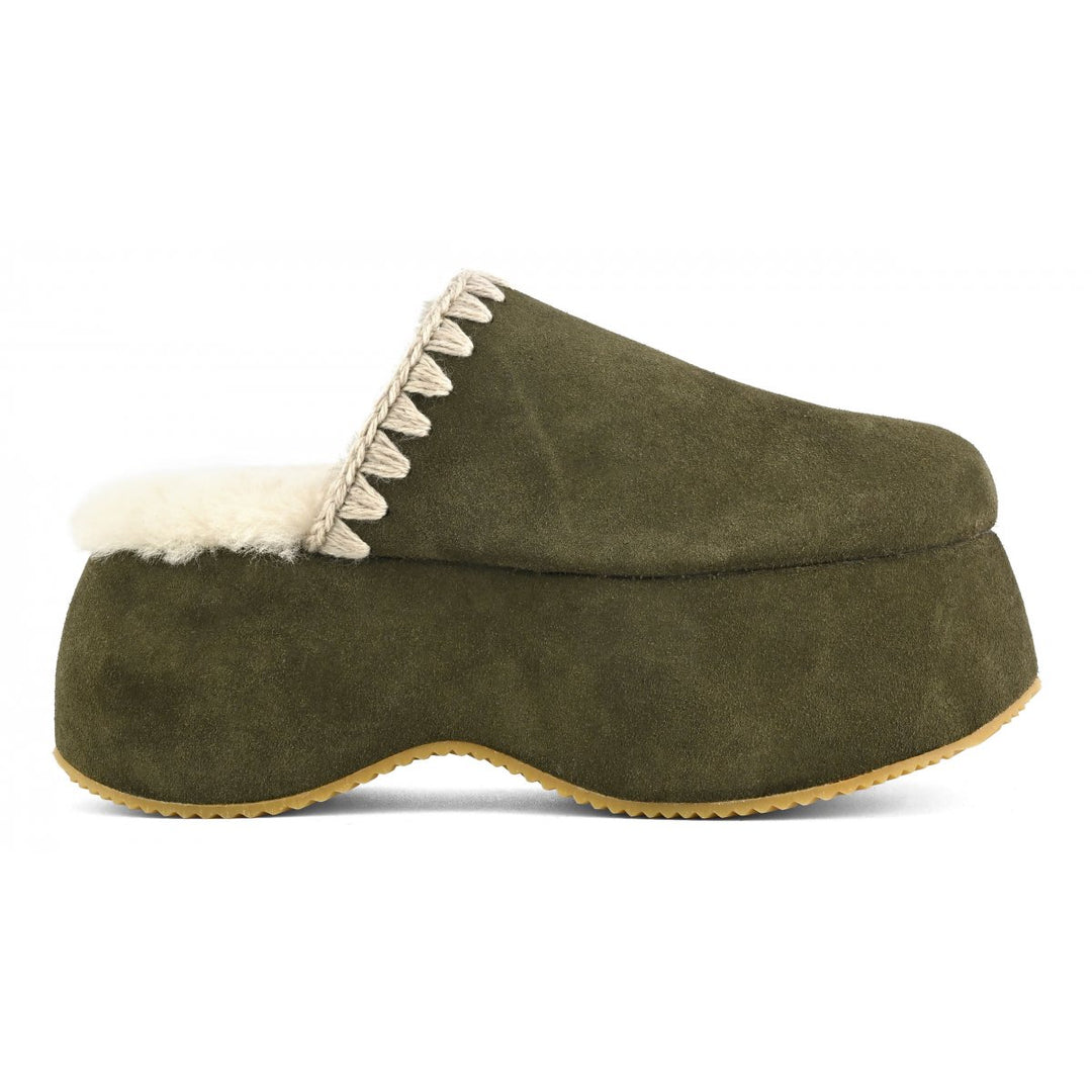 MOU - Chunky Platform Suede Clog in Moo