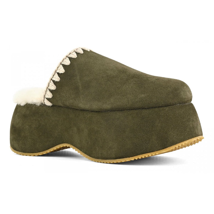 MOU - Chunky Platform Suede Clog in Moo
