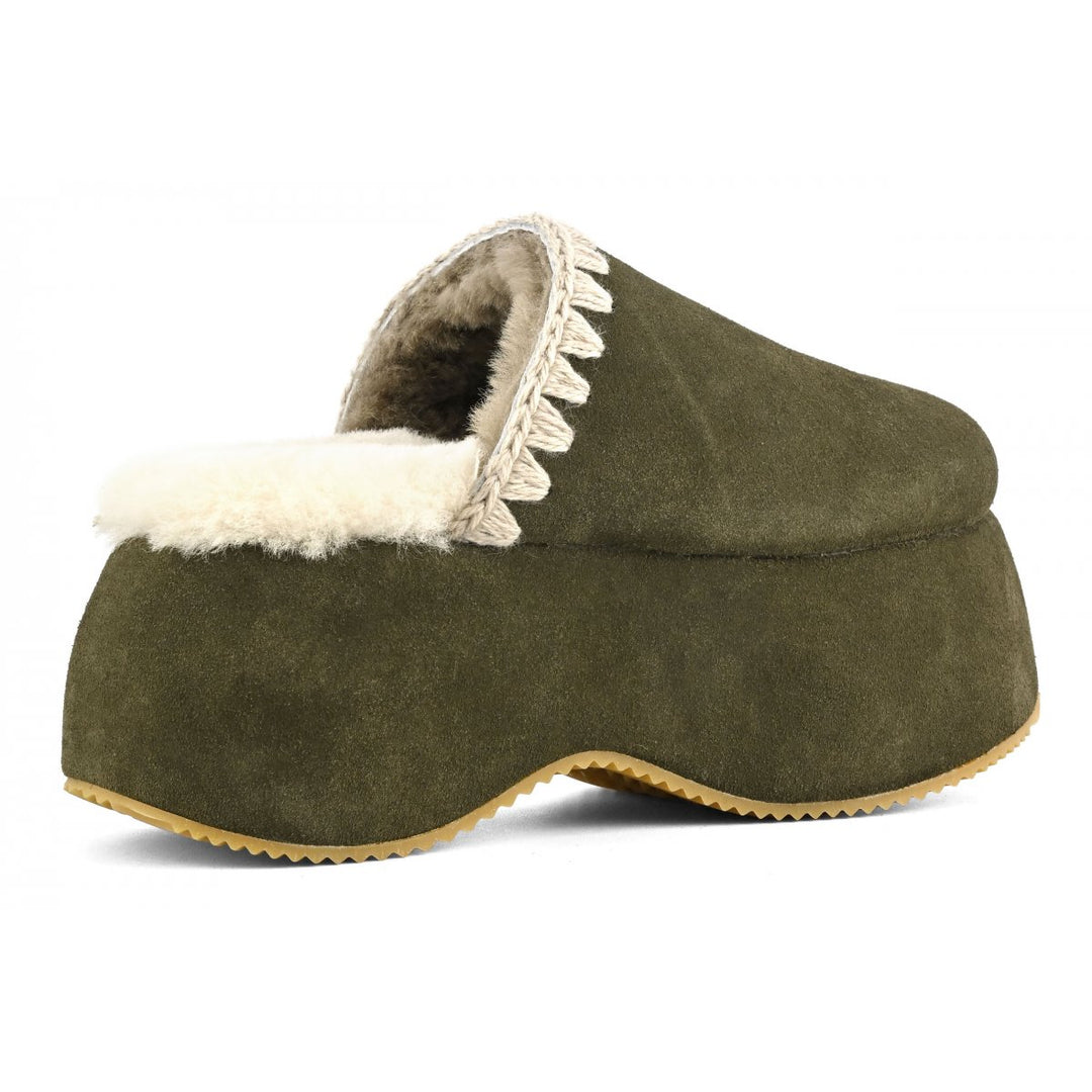 MOU - Chunky Platform Suede Clog in Moo