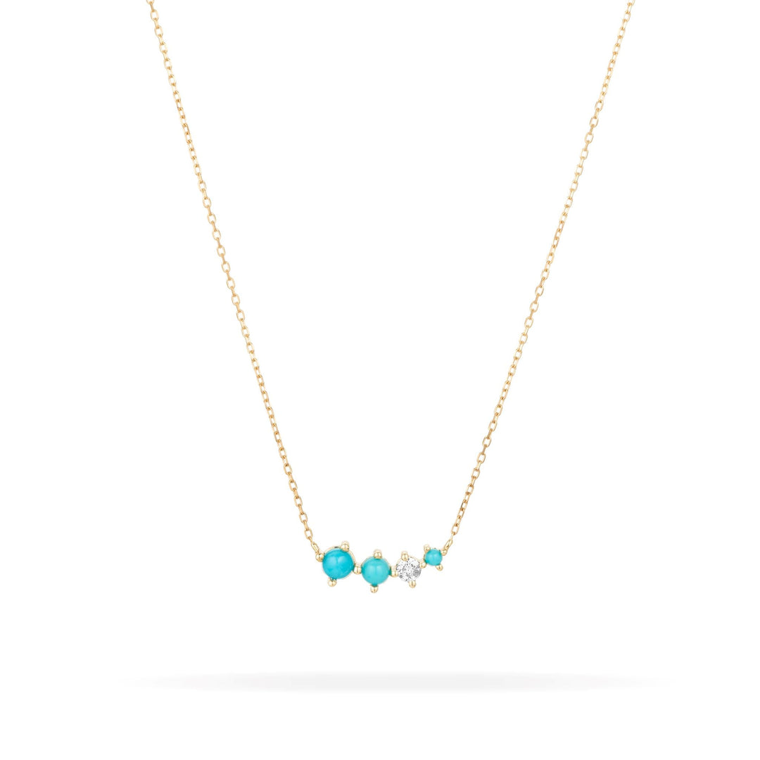 Adina - Graduated Turquoise + Diamond Curve Necklace in Y14k