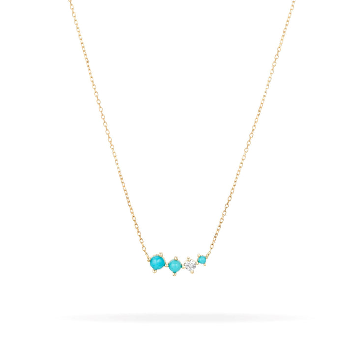 Adina - Graduated Turquoise + Diamond Curve Necklace in Y14k