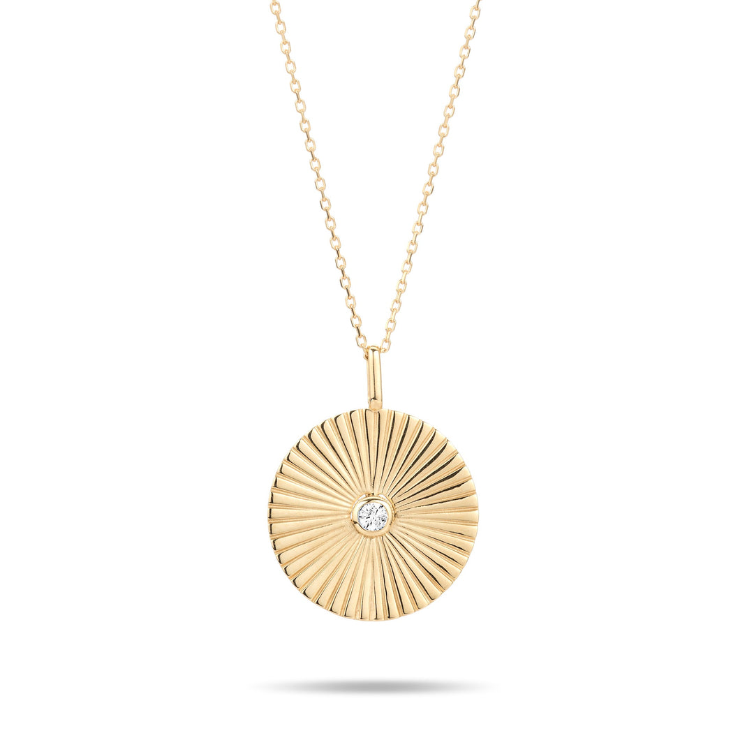 Adina - Large Diamond Rays Pendant in Y14 Gold