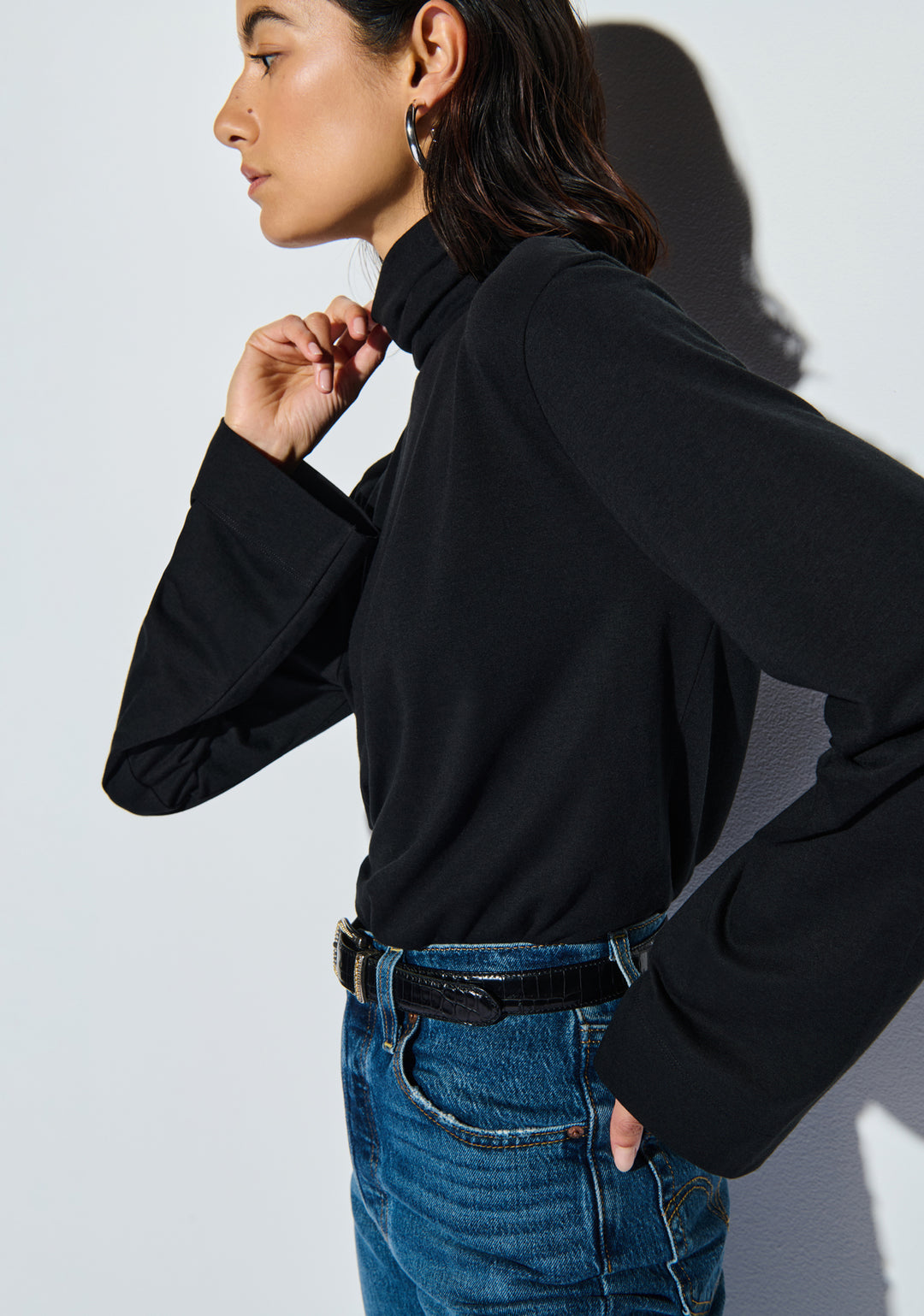 NATION LTD - Neo Mock Neck T-Shirt in Black