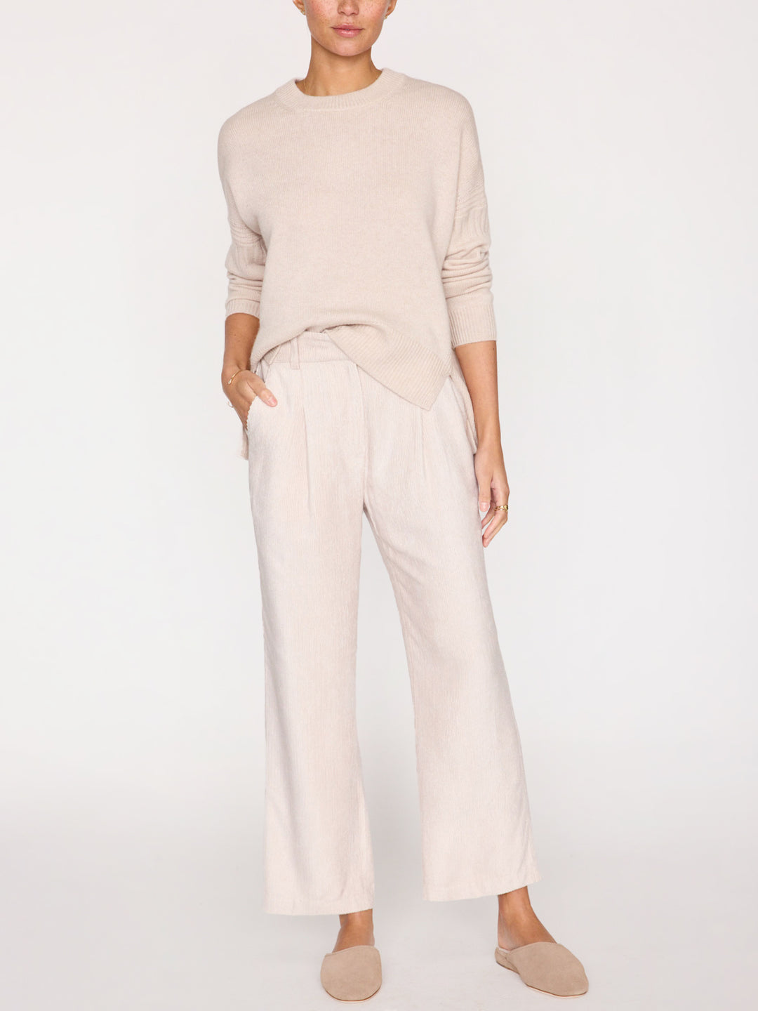 Brochu Walker - Noah Crewneck Sweater in Almond Buff Melange
