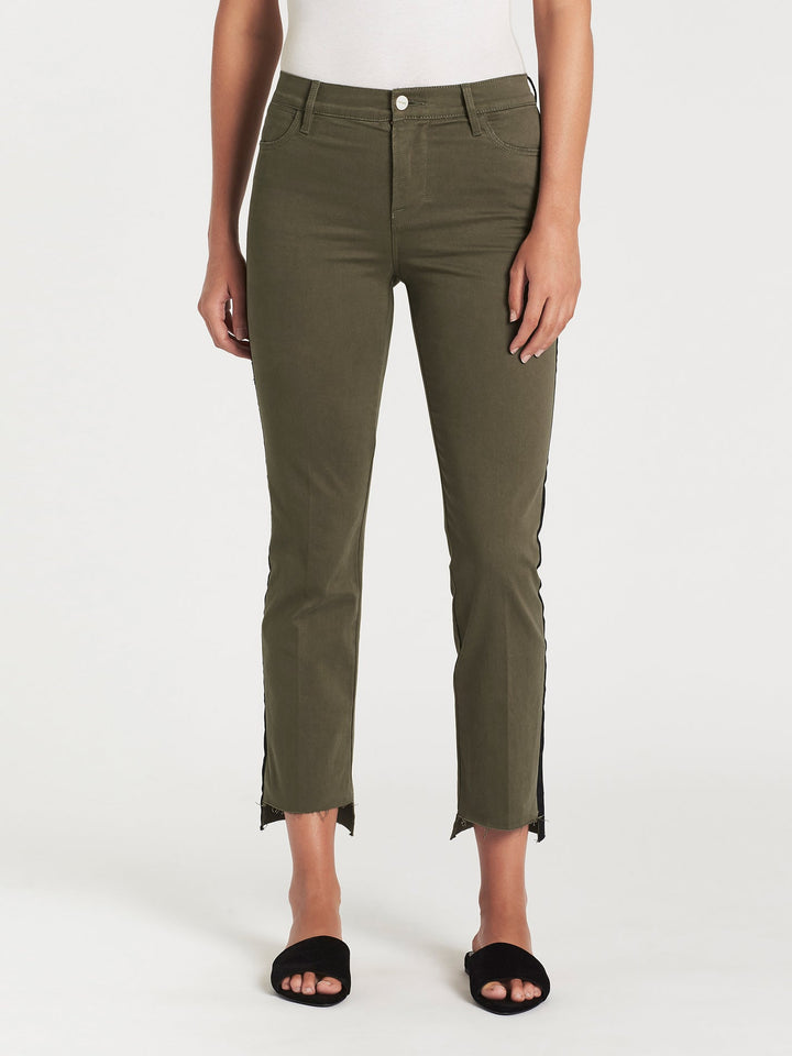 Frame - Le High Straight Raw Stagger Tuxedo Tape Pants in Army Green