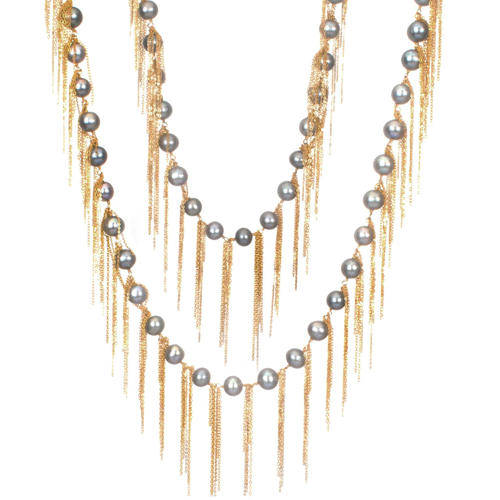 Samira 13 - Fringe Necklace in Silver/Yellow Gold