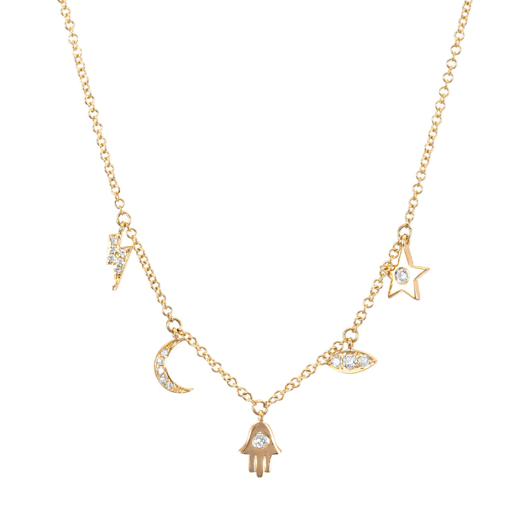 Samira 13 - Charm Shaker Necklace in 14K Yellow Gold