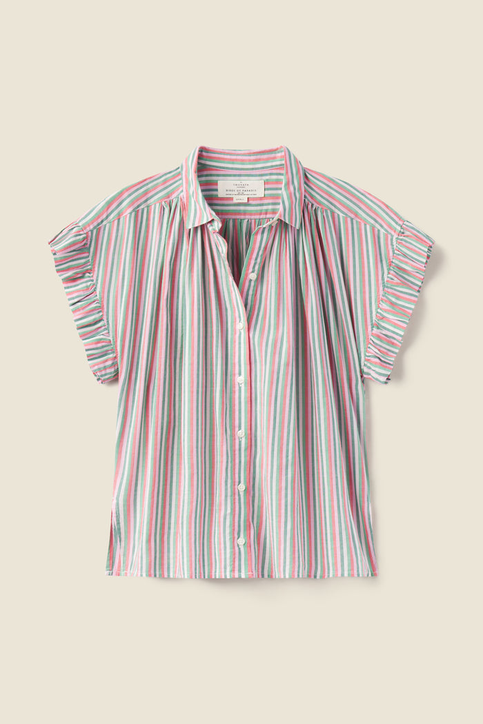 Trovata - Marianne "B" Ruffle Sleeve Shirt in Honeysuckle Stripe