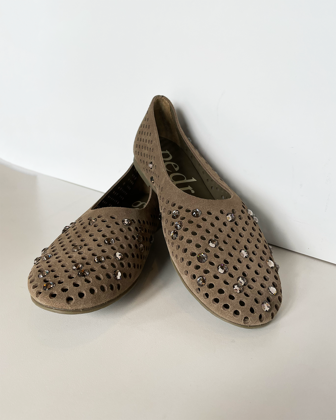 Pedro Garcia - Ariane Bedazzled Ballerina Leather Flats in Bark