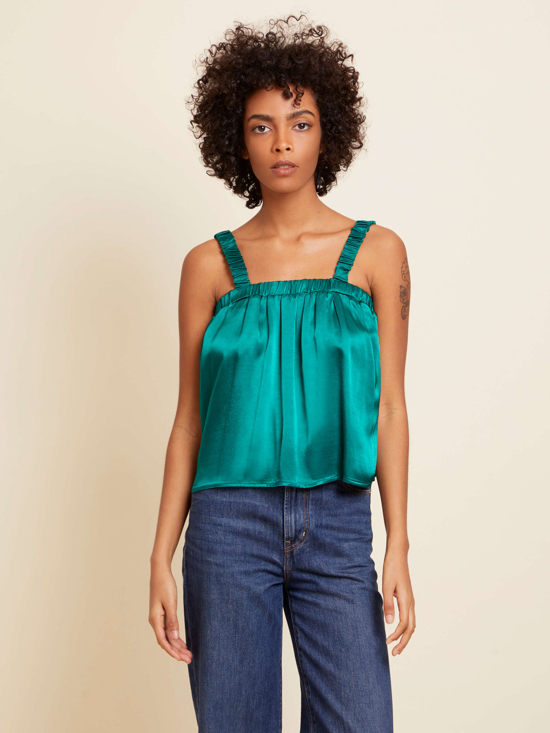 NATION LTD - Rivka Tank w/ Elastic Detail in Emerald