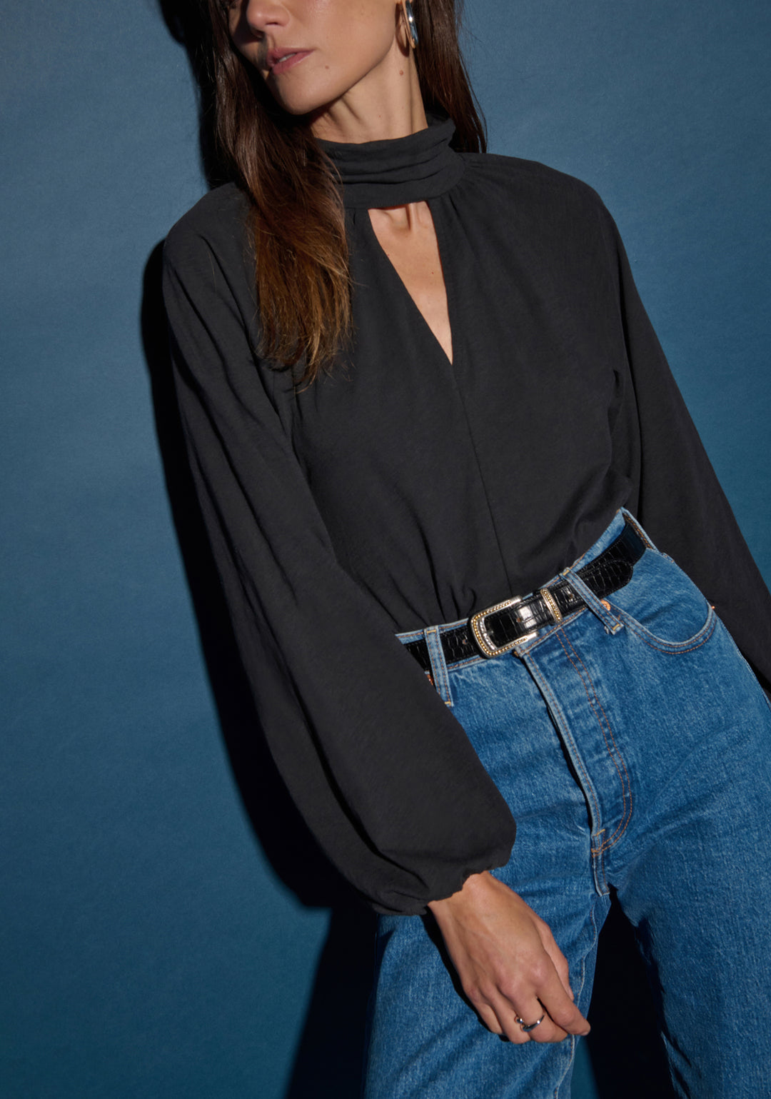 Nation LTD - Rosalie Keyhole Blouse in Black