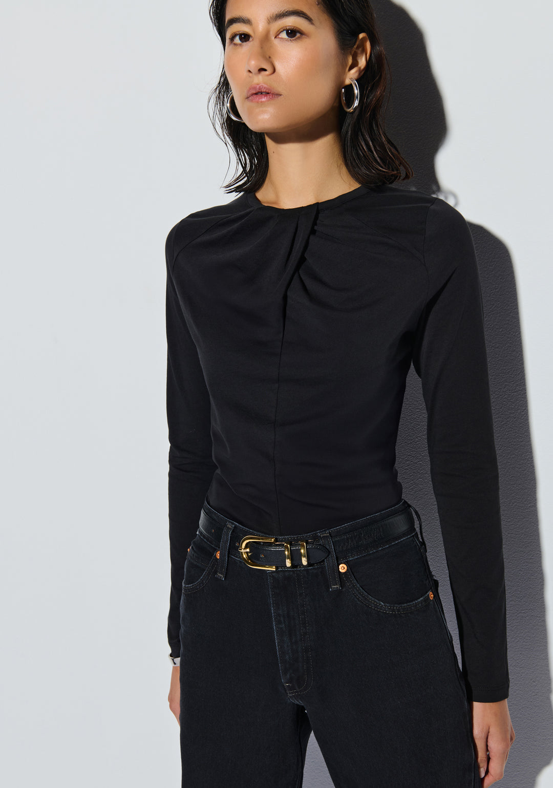 NATION LTD - Rosalind Long Sleeve Top in Jet Black