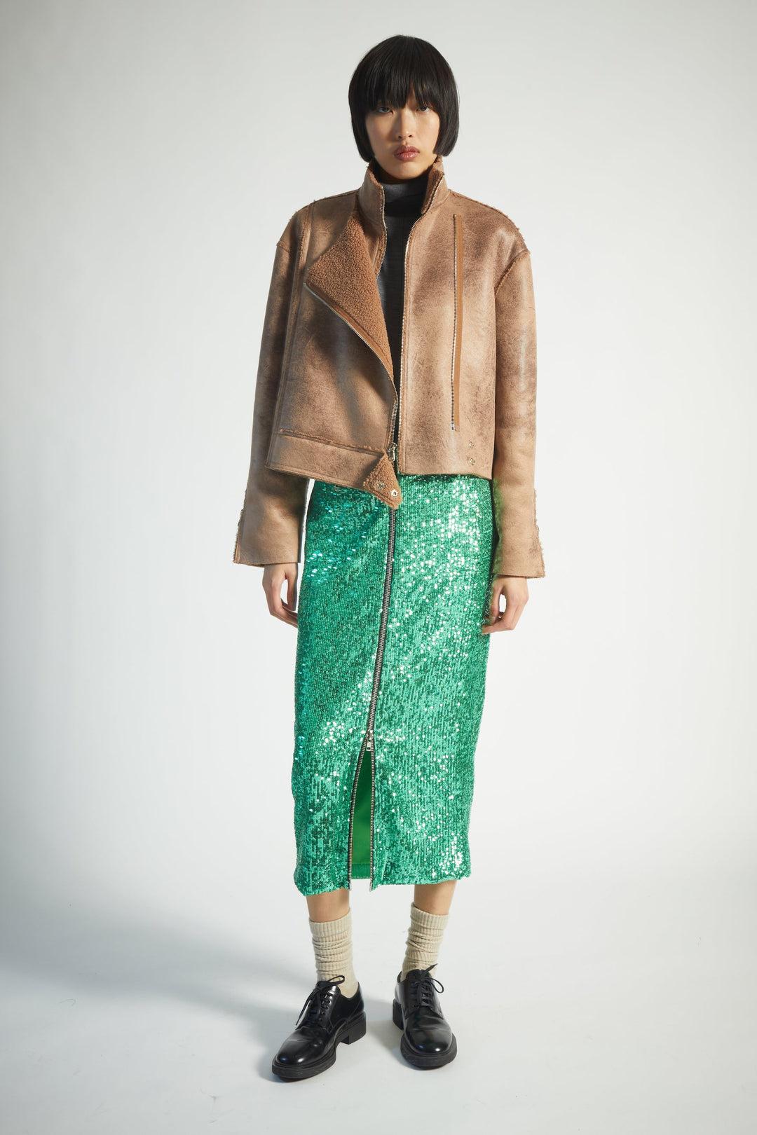 Saint Art New York - Kelsie Sequin Midi Skirt in Green Blond Genius Saint Art New York - Kelsie Sequin Midi Skirt in Green Blond Genius