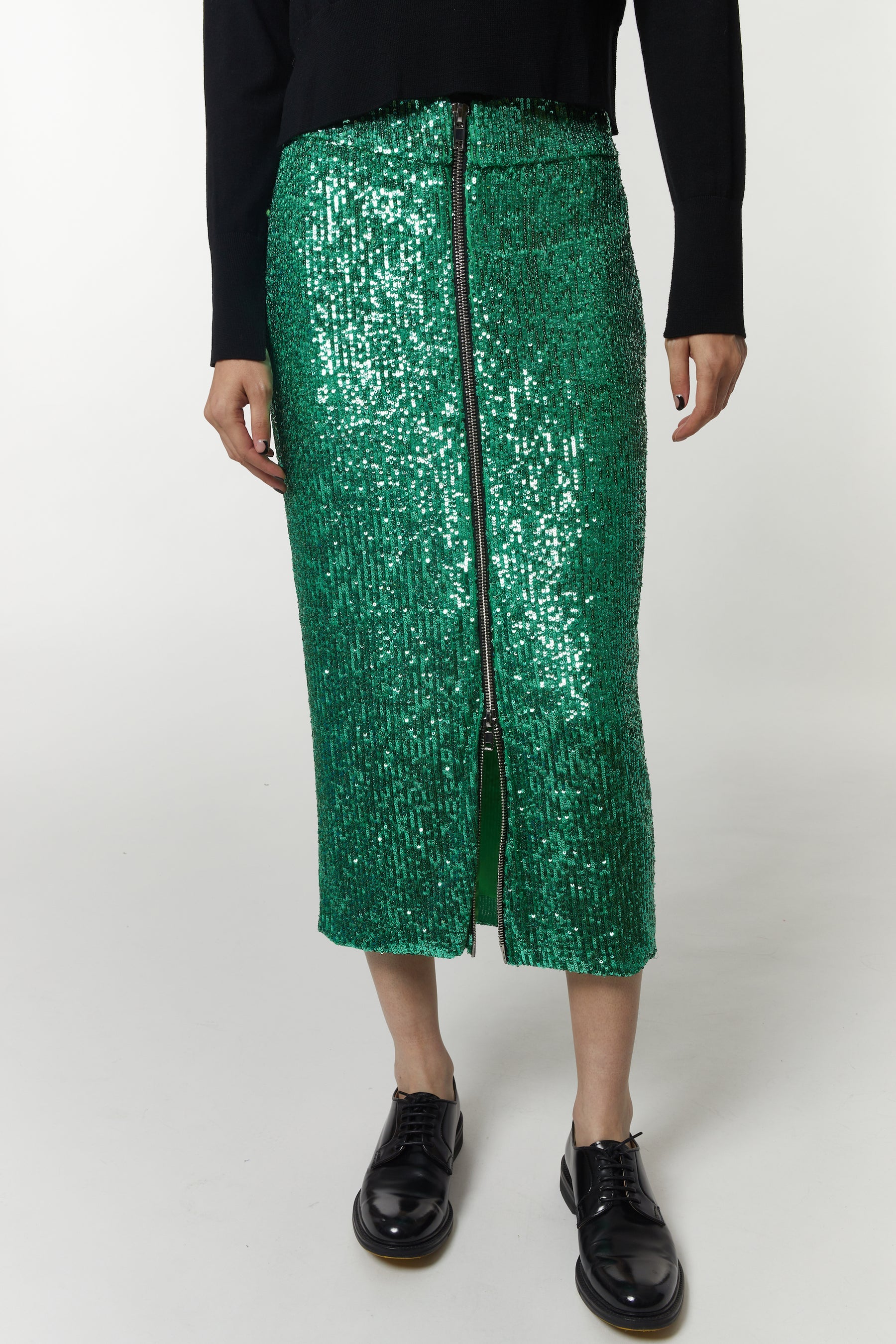 Mystique Jacquard Jumper Skirt　グリーン Saint Art New York - Kelsie Sequin Midi Skirt in Green – Blond Genius
