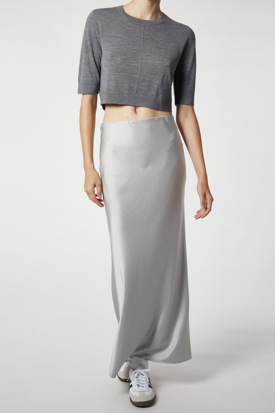 Saint Art New York - Talia Charmeuse Maxi Skirt in Silver Grey