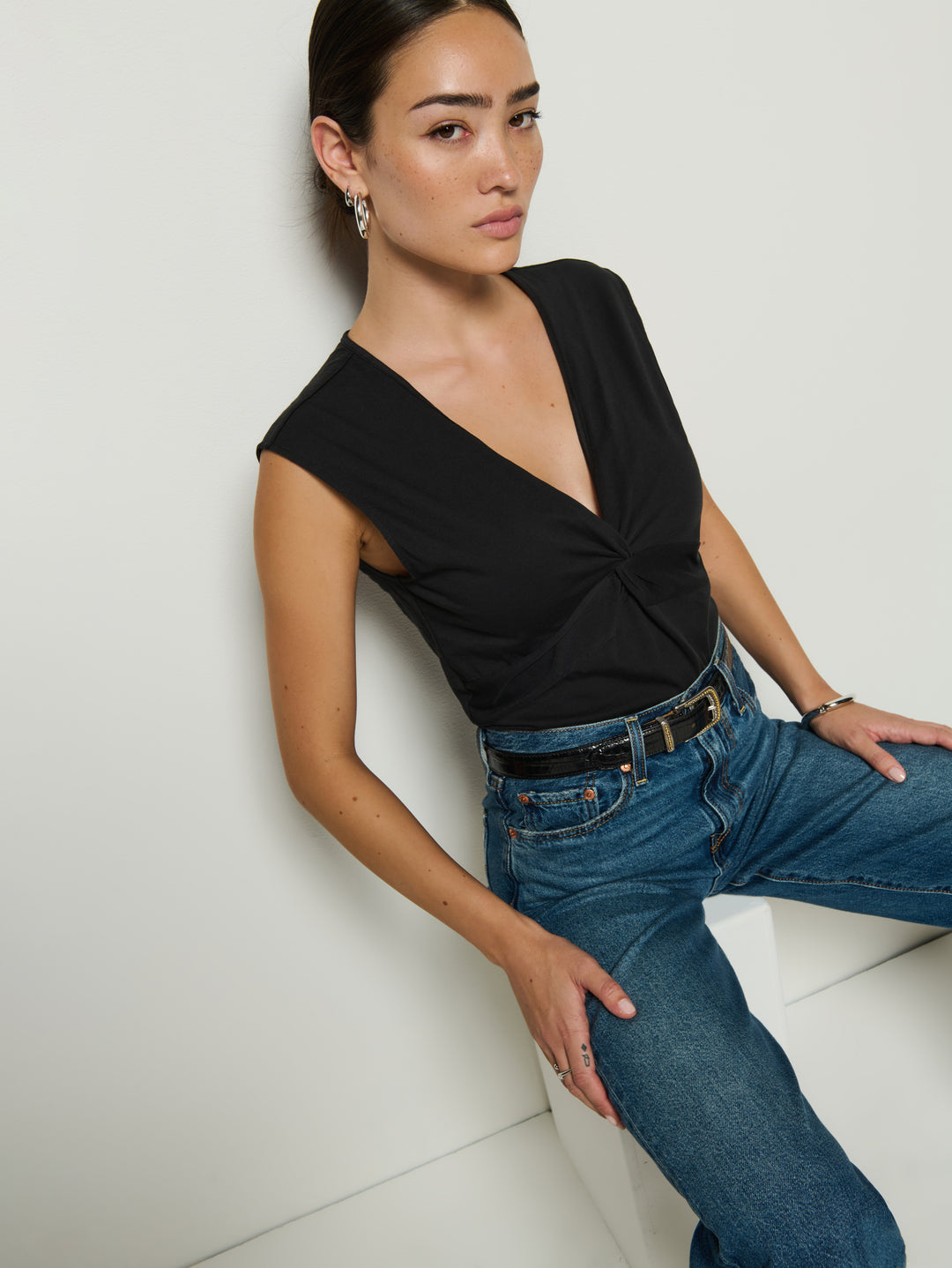 Nation LTD - Shelley Twist Front Top in Jet Black