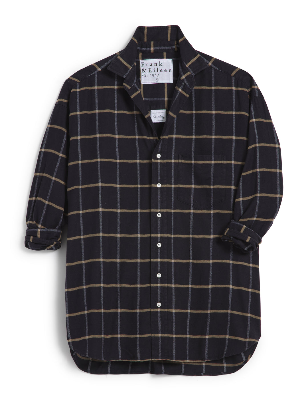 Frank & Eileen - Shirley Oversized Button-Up Shirt in Black/Camel Windowpane Tops