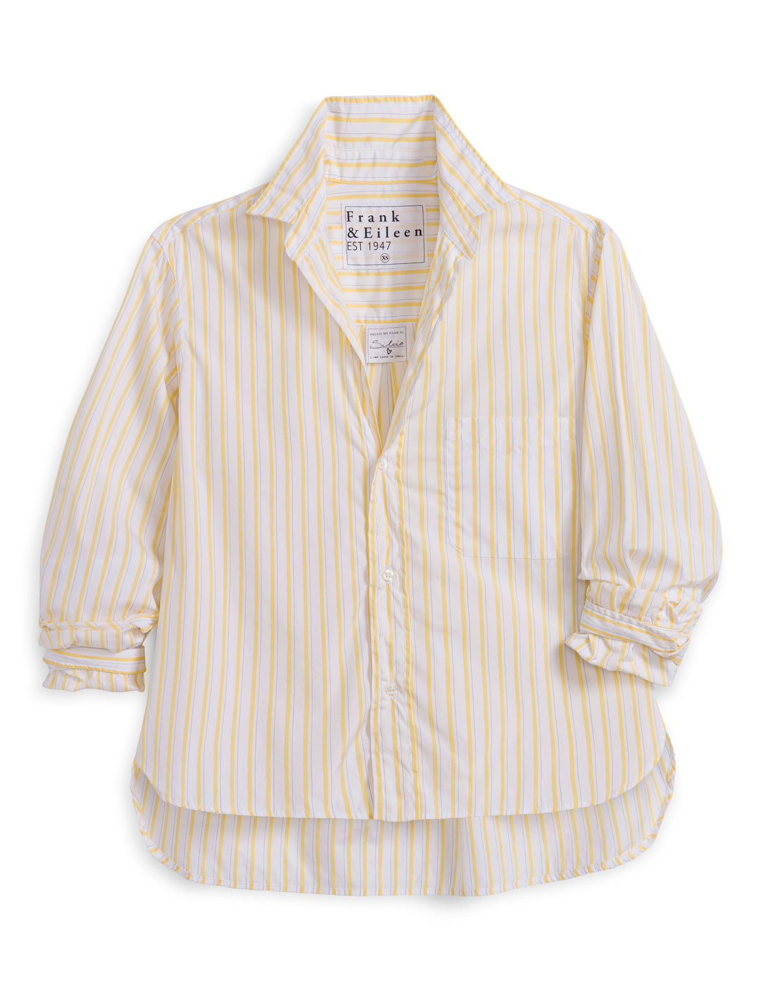 FRANK & EILEEN - SILVIO Untuckable Button-Up Shirt in Yellow Thin Navy Stripe Shirt
