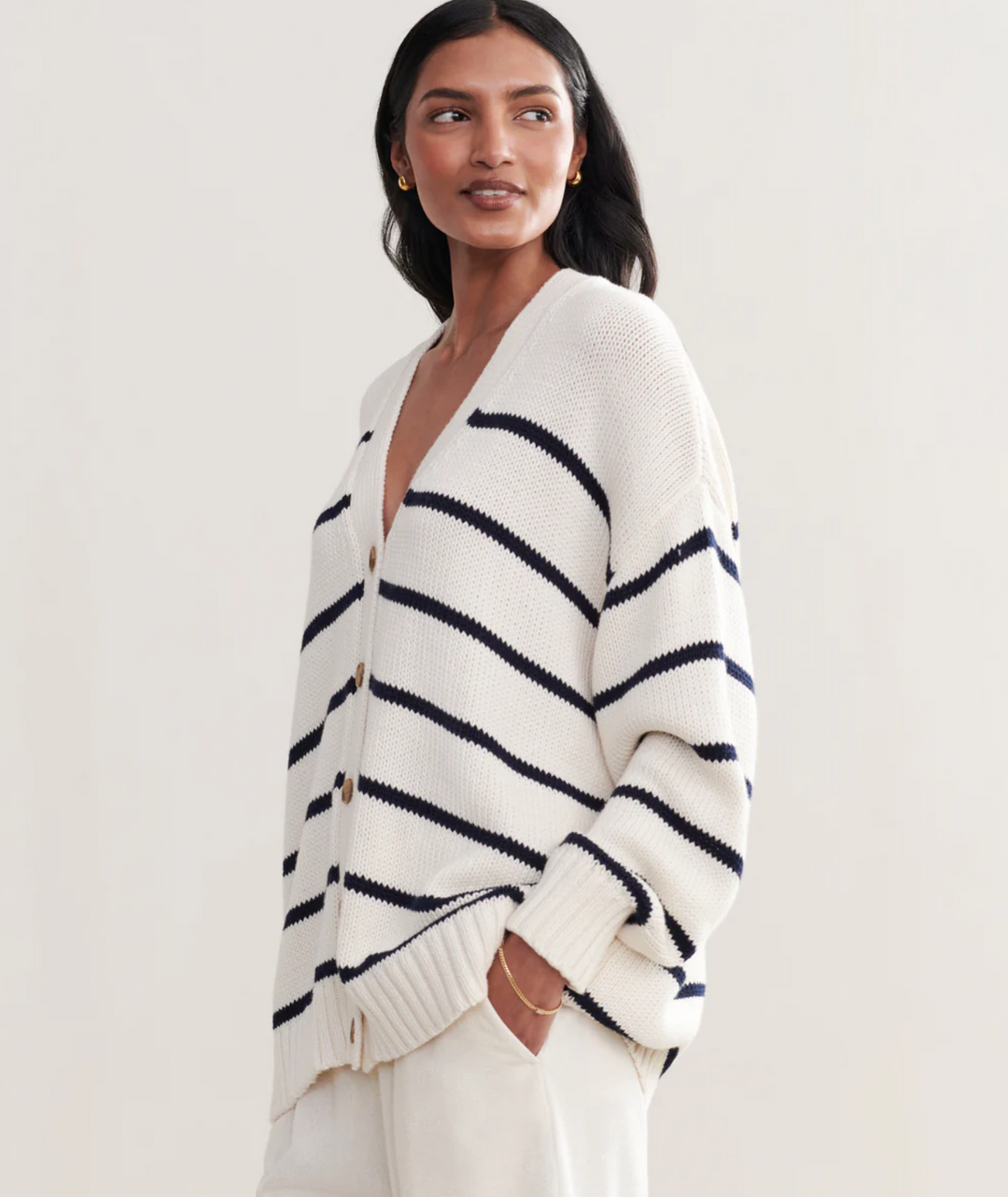 Jenni Kayne - Chloe Cardigan in Ivory/Navy Stripe
