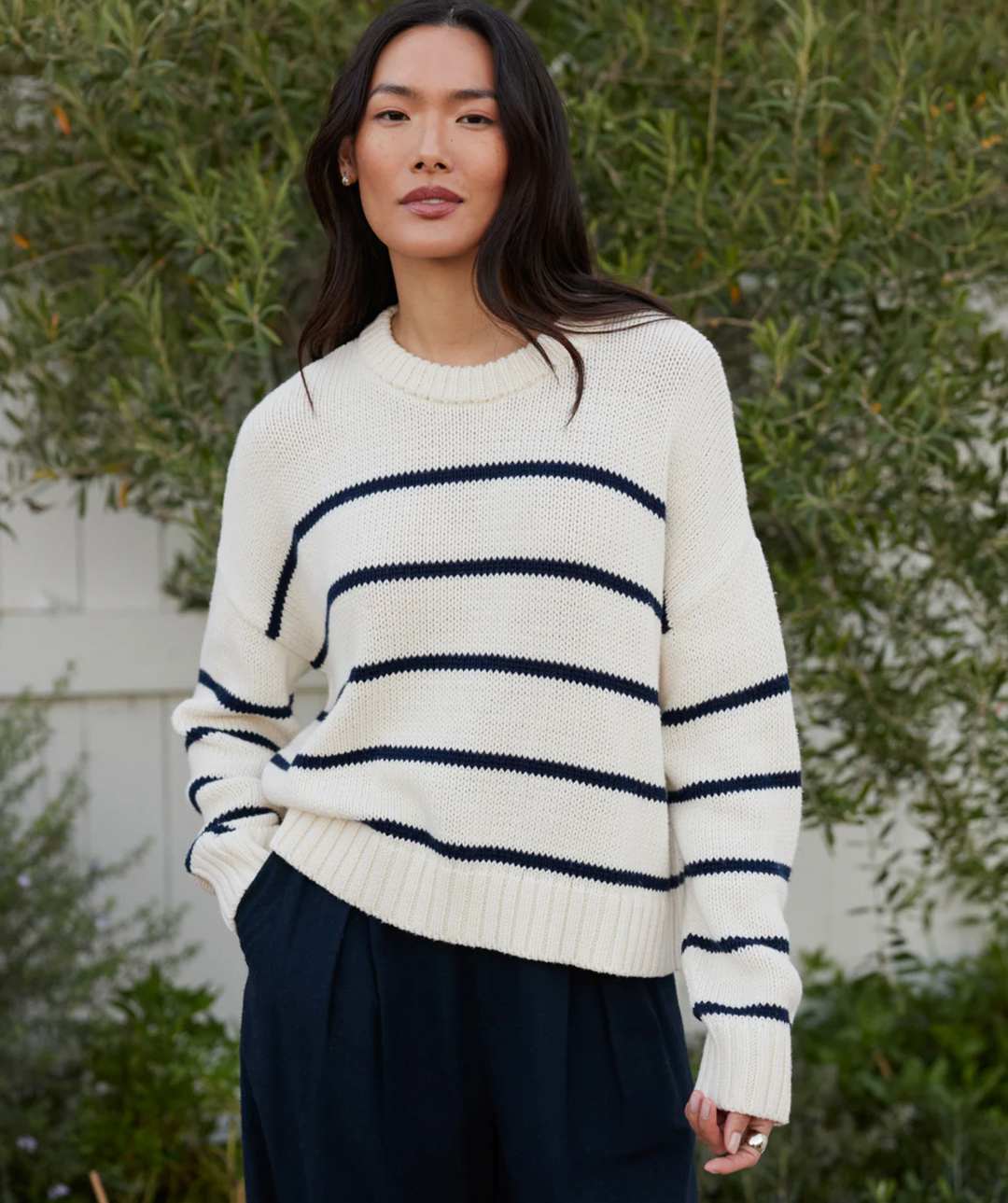 Jenni Kayne - Chloe Crewneck in Ivory/Navy Stripe