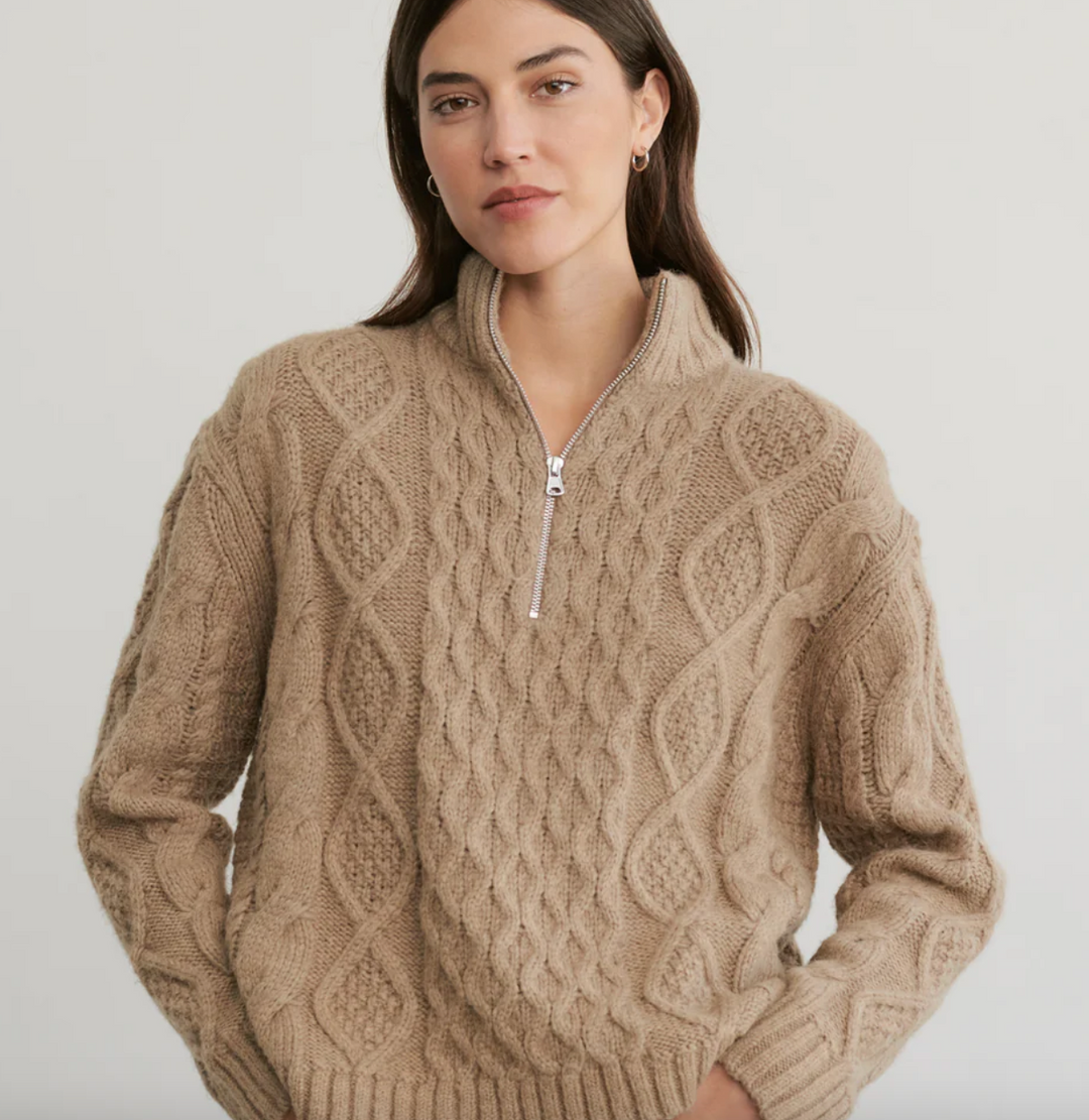 Jenni Kayne - Cable Half Zip Sweater in Clove