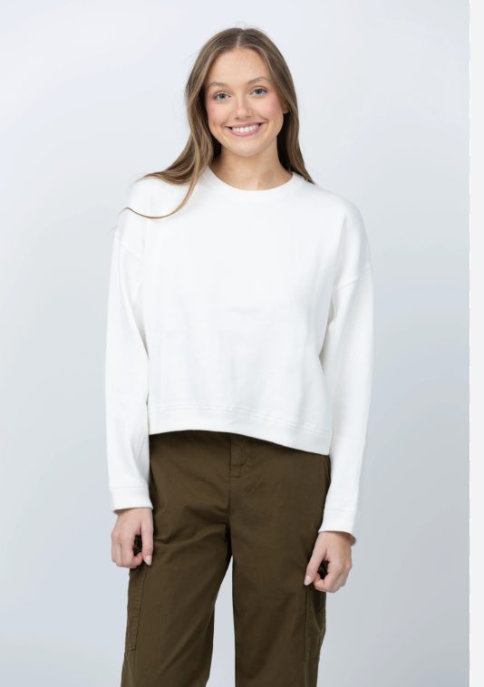 WHITE & WARREN - Superfine Organic Cotton Easy Sweatshirt in White