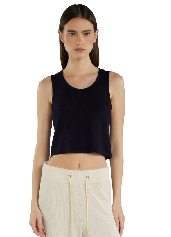 Les Tien - Talya Crop Lux Thermal Tank in Navy