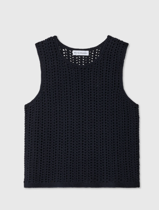 White + Warren - Lofty Cotton Crochet Sleeveless Tank in Deep Navy