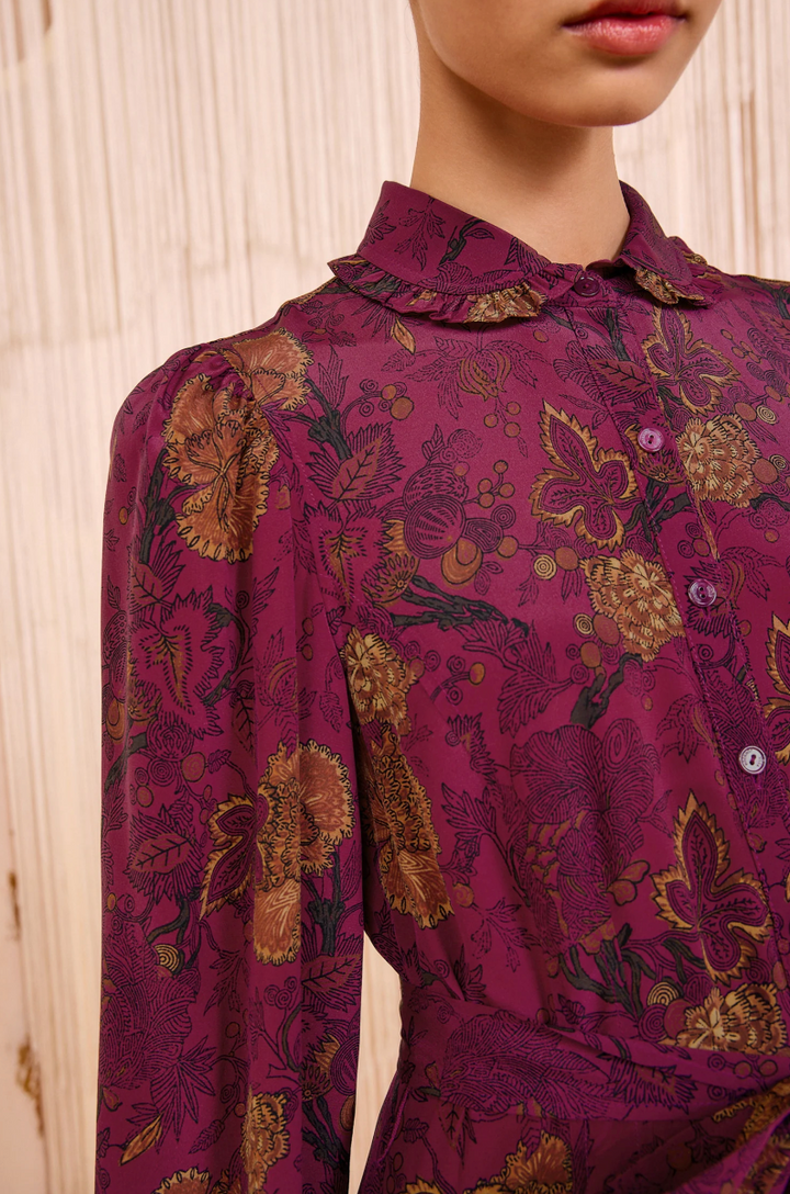 Ulla Johnson - Simona Silk Long Sleeve Mini Dress in Peony  Blond Genius