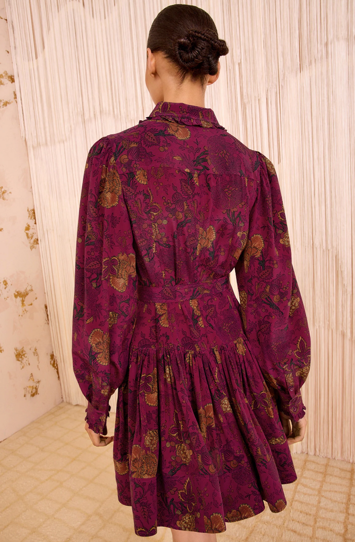 Ulla Johnson - Simona Silk Long Sleeve Mini Dress in Peony