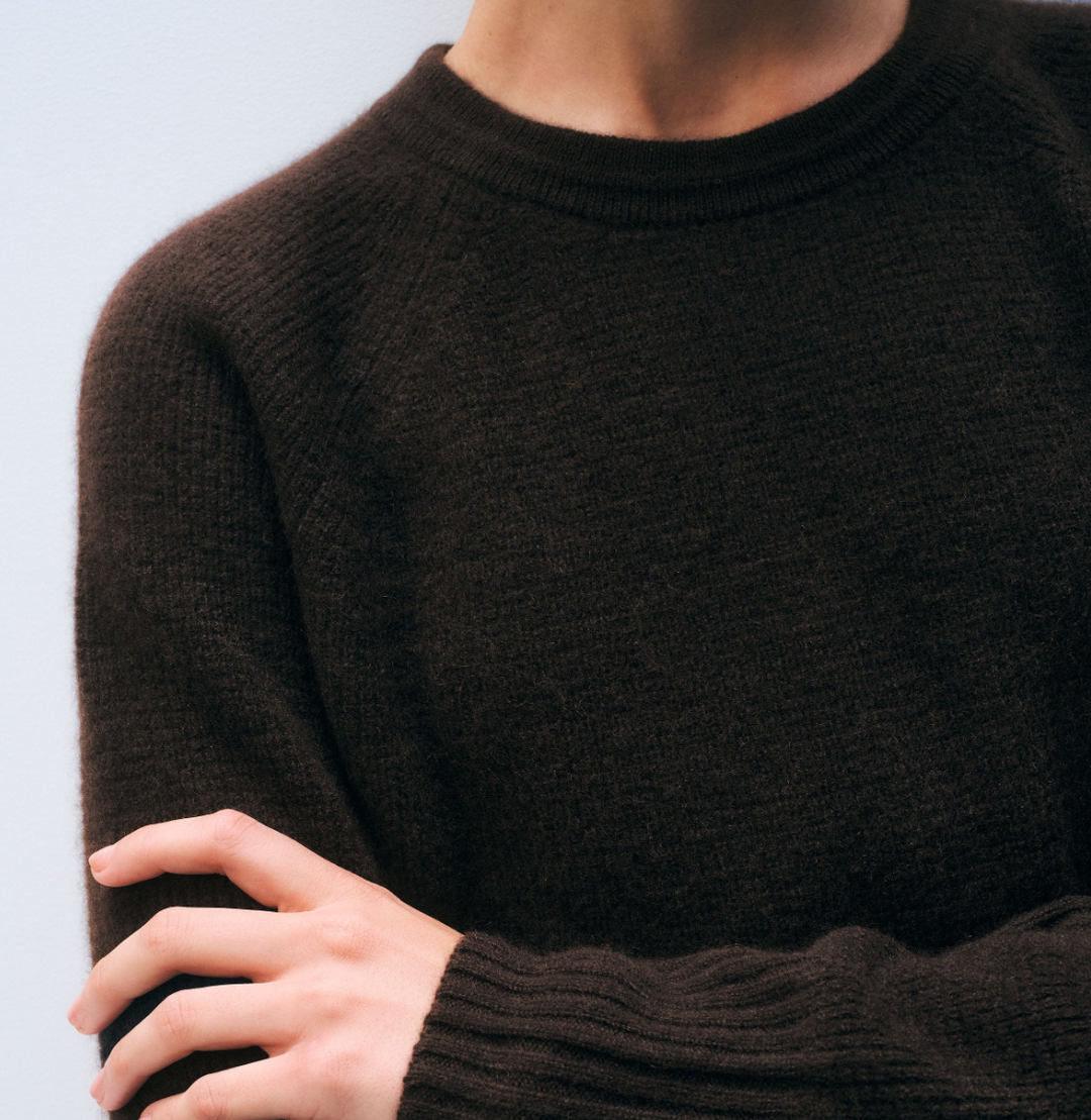 White + Warren - Cashmere Waffle Sweatshirt in Dark Umber Clothing - Sweaters