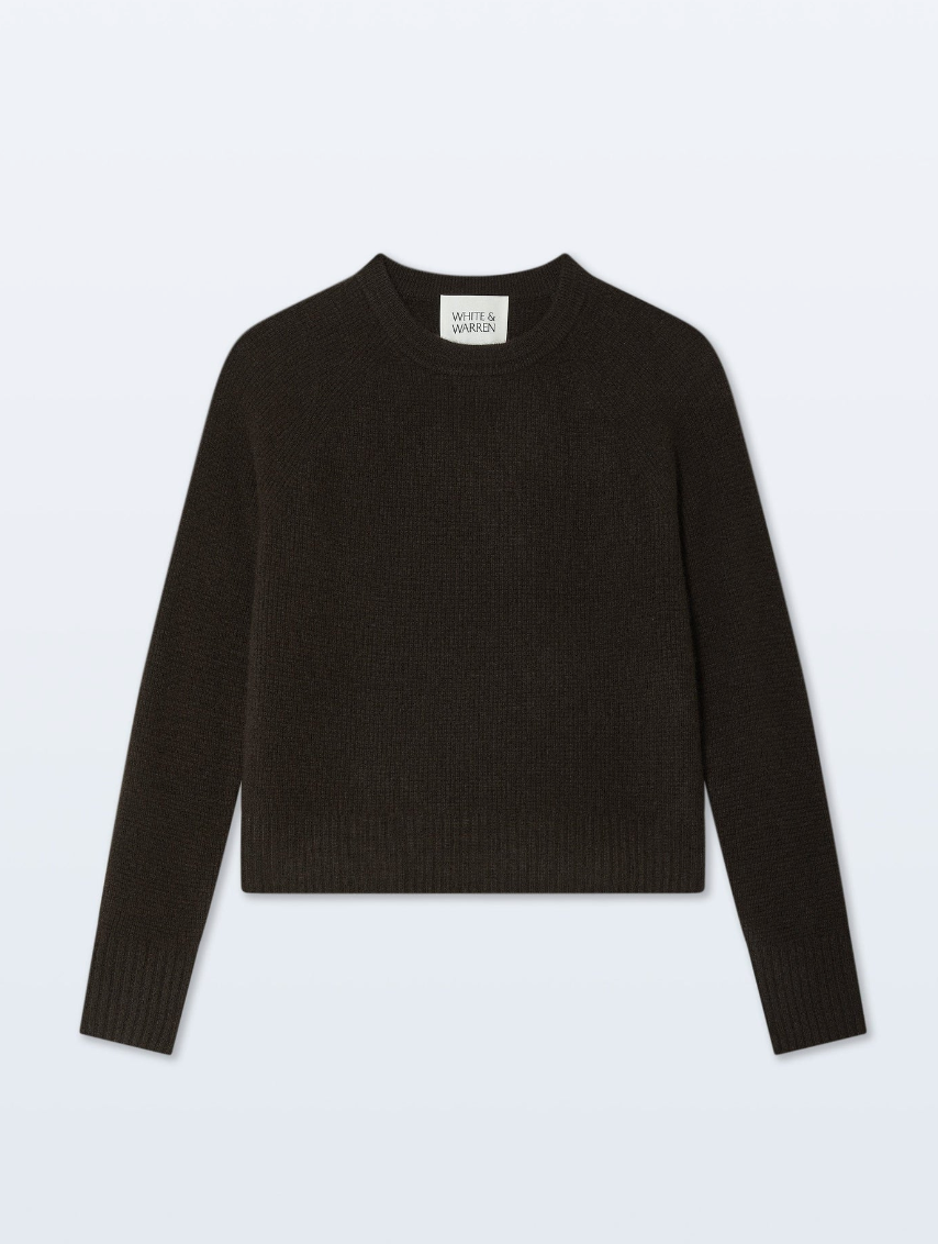White + Warren - Cashmere Waffle Sweatshirt in Dark Umber Clothing - Sweaters