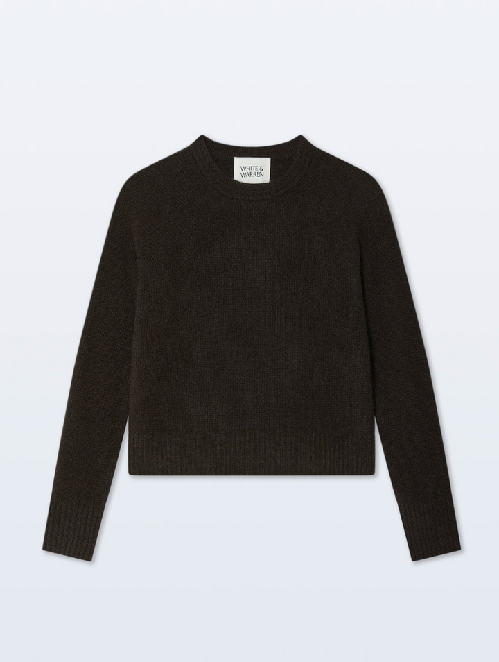 White + Warren - Cashmere Waffle Sweatshirt in Dark Umber Clothing - Sweaters